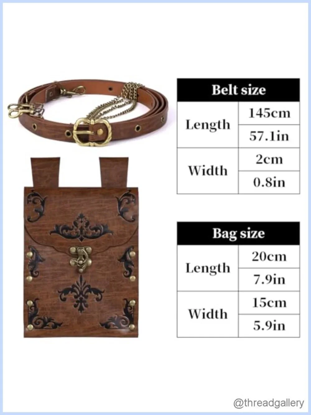 Medieval Vintage Faux Leather Belt with Pouch & Chains Adjustable Costume Belt